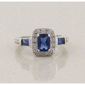 Sterling Silver Blue and White Cubic Zirconia Ring Ring Size 7 1/4